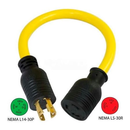 Conntek Plug Adapter, Pigtail, L5-30R, L14-30P, 1.5 ft., Yellow PL1430L530